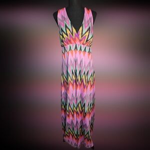 NWT Vibrant Colored, Chevron Print, Halter Neck, Long Maxi Dress XXL A-Line